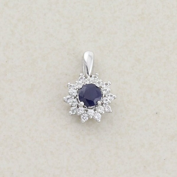 Pendant Only 10k White Gold Natural Blue Sapphire & White Sapphire Pendant