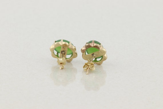 10k Yellow Gold Natural Jade Earrings Stud Post E… - image 8