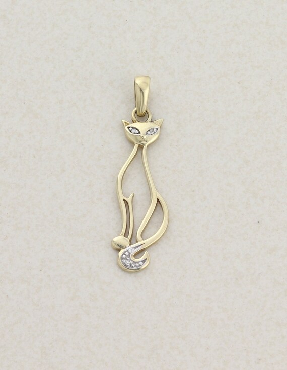 Pendant Only 10k Yellow Gold Cat With Diamond Eyes