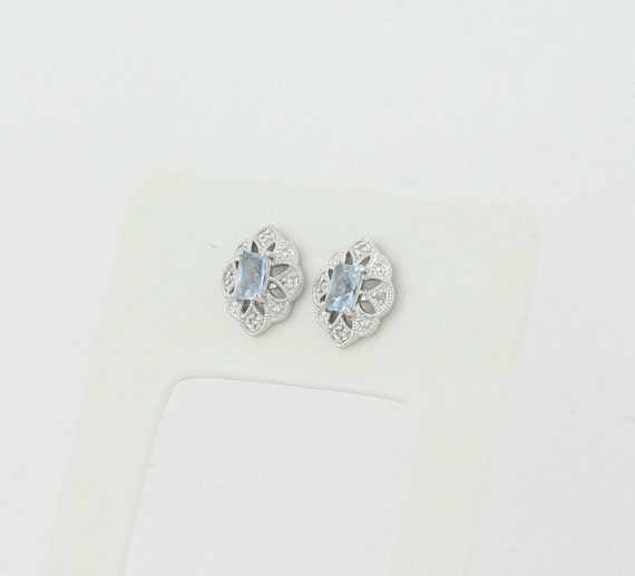 10k White Gold Natural Aquamarine & Diamond Earri… - image 9