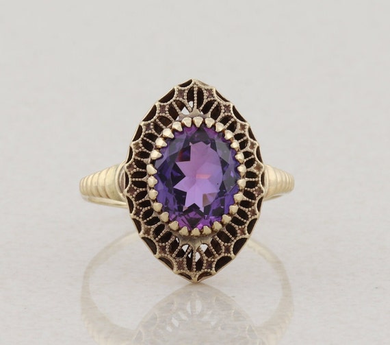 10k Yellow Gold Lab Created Purple Sapphire Ring … - image 1