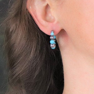 Sterling Silver Created Turquoise Bead Hoop Earrings Bild 2