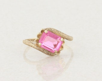 Fine 10k Yellow Gold 1 ct Emerald Cut Pink CZ Statement Ring Fine 10k Yellow Gold 1 ct Emerald Cut Pink CZ Statement Ring