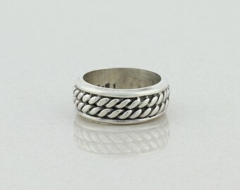 Mens Sterling Silver Ring Rope Band Pinky Ring size 5 1/4