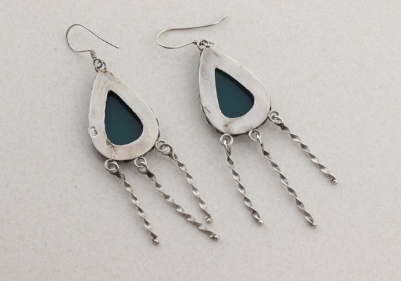 Sterling Silver Green Onyx Dangle Drop Earrings - image 7