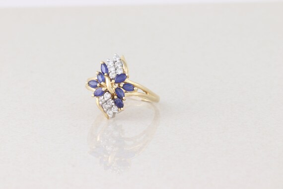 14k Yellow Gold Blue Sapphire Diamond Ring Size 7 - image 6