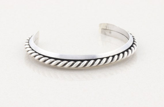 Sterling Silver Cuff Bracelet Rope Design 6 1/2 i… - image 4