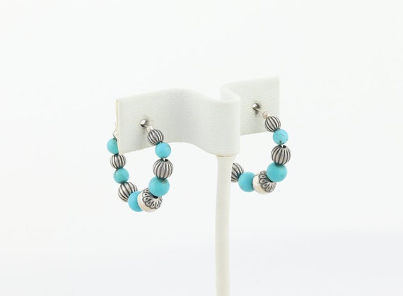 Sterling Silver Created Turquoise Bead Hoop Earri… - image 4