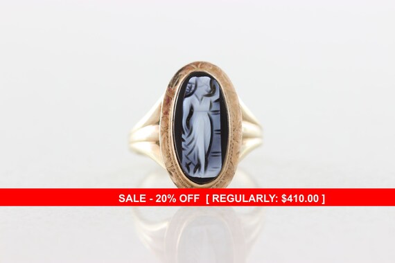 10k Yellow Gold Black Cameo Ring Antique Ring Vict