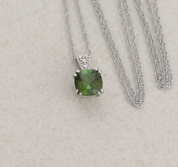 14k White Gold Natural Green Tourmaline Necklace … - image 1