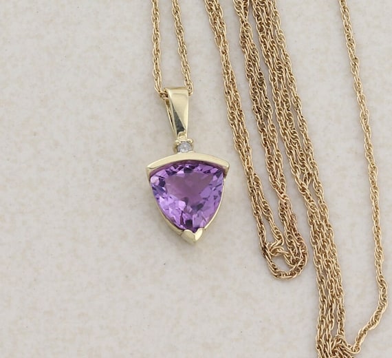 10k Yellow Gold Natural Amethyst and Diamond Neck… - image 1