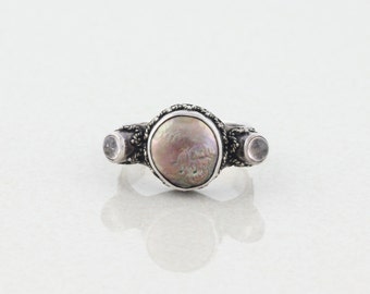 Bague en argent sterling perle et quartz taille 8 1/2