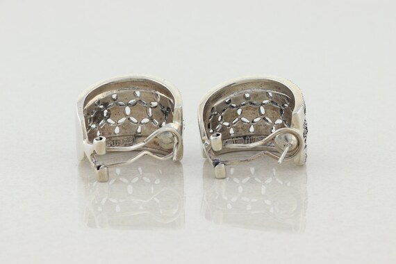 Sterling Silver Large Marcasite Earrings Hoop Ear… - image 7