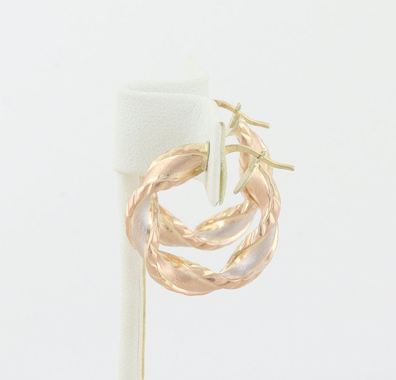 10k Rose Gold White Gold Yellow Gold Twist Earrings One Inch Hoop