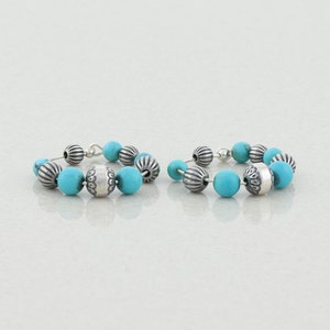 Sterling Silver Created Turquoise Bead Hoop Earrings Bild 1