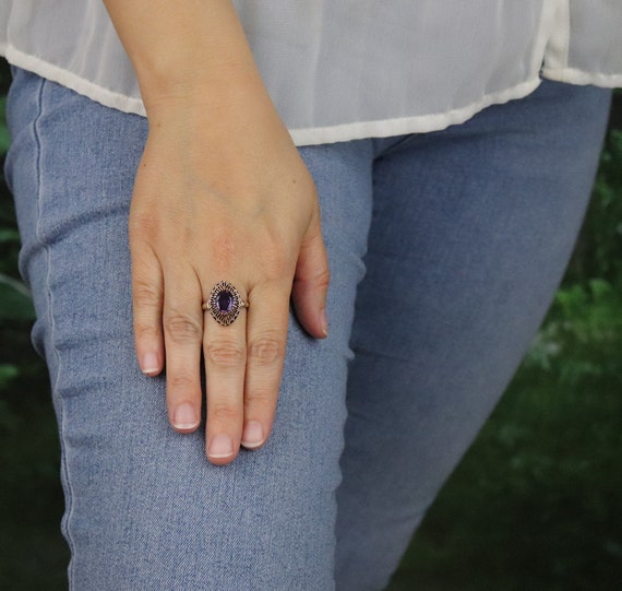 10k Yellow Gold Lab Created Purple Sapphire Ring … - image 4