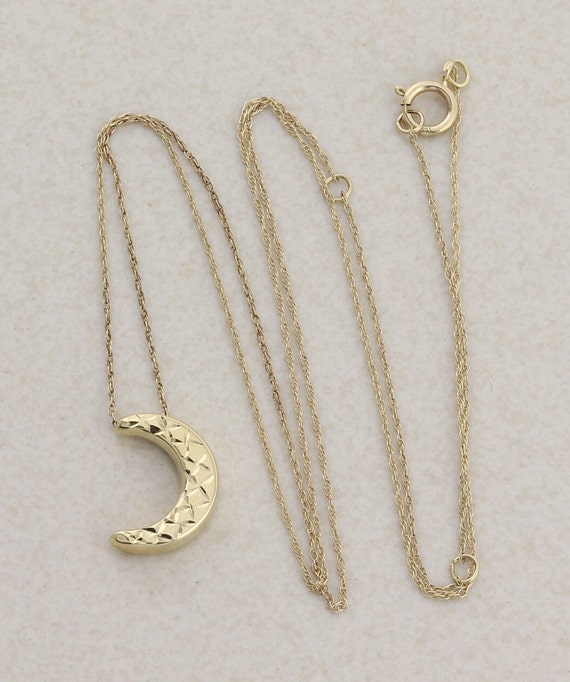 10K Yellow Gold Crescent Moon Necklace 16" 18" 20… - image 7