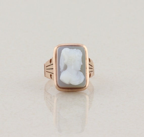14k Rose Gold Cameo Ring Antique Art Deco Size 7