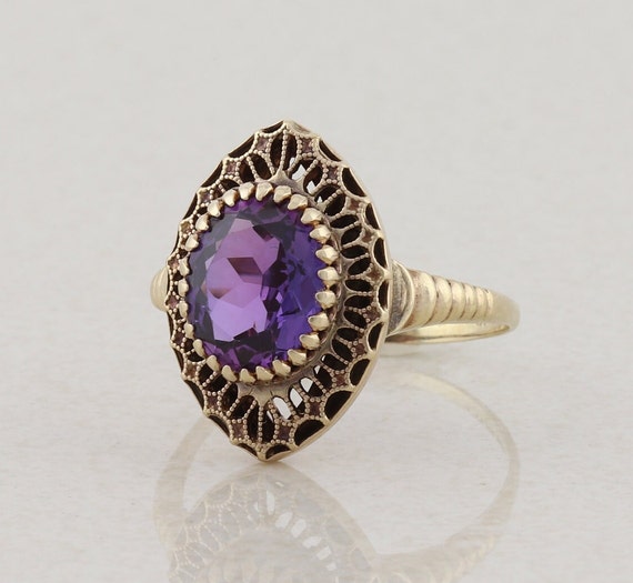 10k Yellow Gold Lab Created Purple Sapphire Ring … - image 5