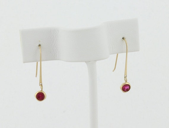 10k Yellow Gold Lab Created Ruby Earrings Dangle … - image 5