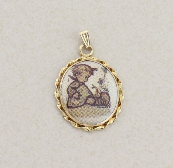 Pendant Only 14k Yellow Gold MI Hummel Baby Drawi… - image 1