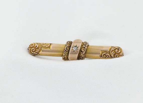 10k Yellow Gold Antique Art Nouveau Diamond Bar P… - image 2