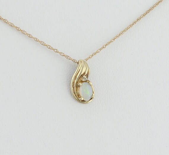 10k Yellow Gold Natural Opal and Diamond Necklace… - image 5