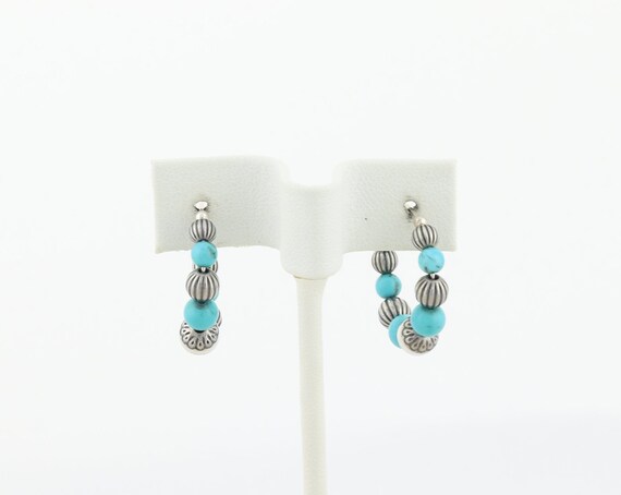 Sterling Silver Created Turquoise Bead Hoop Earri… - image 5