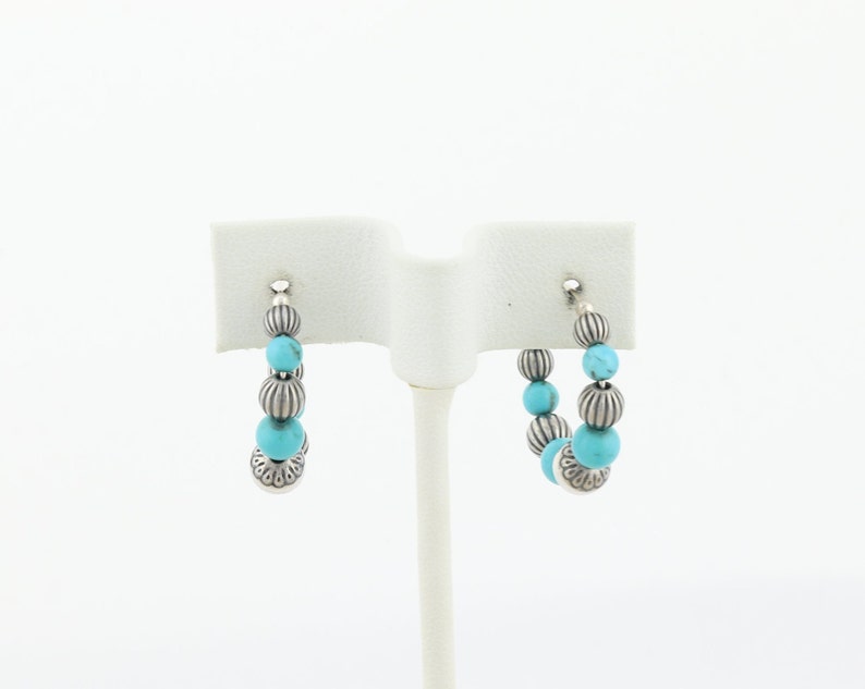 Sterling Silver Created Turquoise Bead Hoop Earrings Bild 5