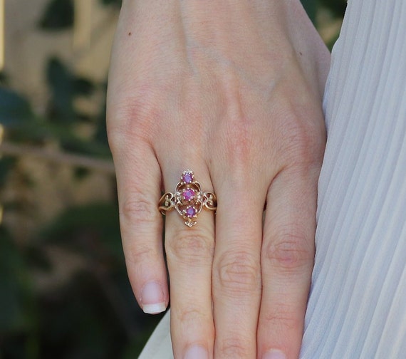 10k Yellow Gold Natural Red Ruby Ring Size 6 - image 3