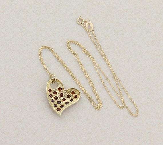 10K Yellow Gold Garnet Necklace Heart Necklace 20… - image 9