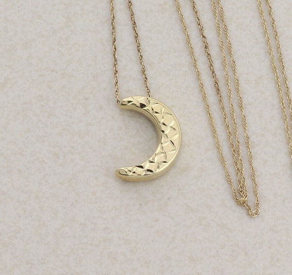 10K Yellow Gold Crescent Moon Necklace 16" 18" 20… - image 5