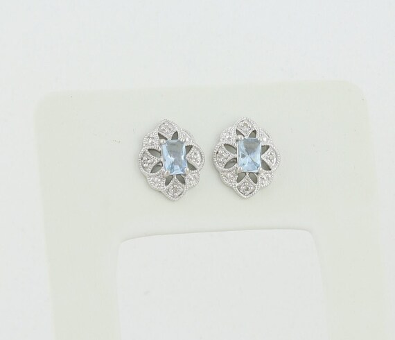 10k White Gold Natural Aquamarine & Diamond Earri… - image 6