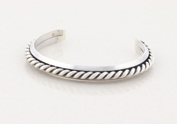 Sterling Silver Cuff Bracelet Rope Design 6 1/2 i… - image 5