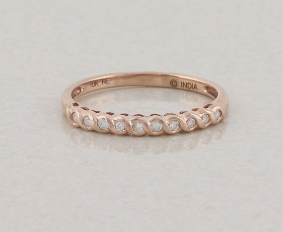 10k Rose Gold Diamond Band Ring Stackable Band Si… - image 1