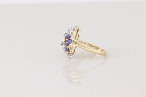 14k Yellow Gold Blue Sapphire Diamond Ring Size 7 - image 7