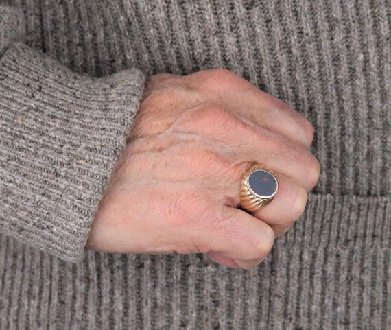 Men's 14k Yellow Gold Natural Bloodstone Ring Siz… - image 5
