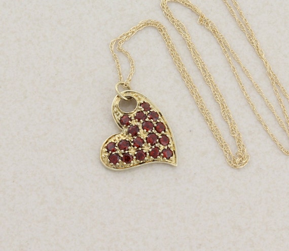 10K Yellow Gold Garnet Necklace Heart Necklace 20… - image 1