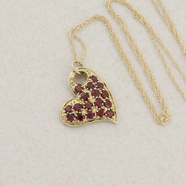 10K Yellow Gold Garnet Necklace Heart Necklace 20" inch chain