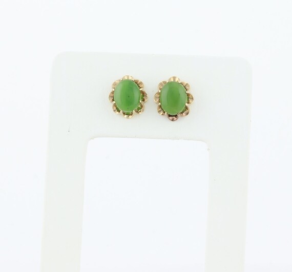 10k Yellow Gold Natural Jade Earrings Stud Post E… - image 5