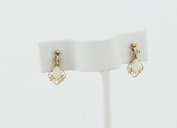 14k Yellow Gold Natural Opal Dangle Drop Earrings - image 6