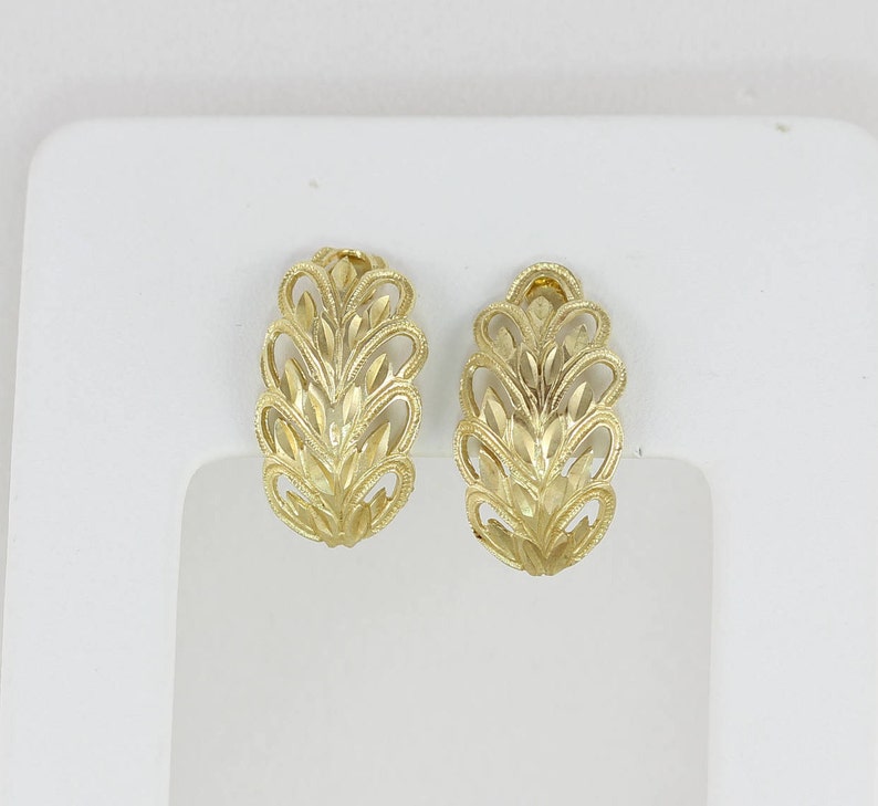 10k Yellow Gold Earrings Filigree Half Hoop Earrings