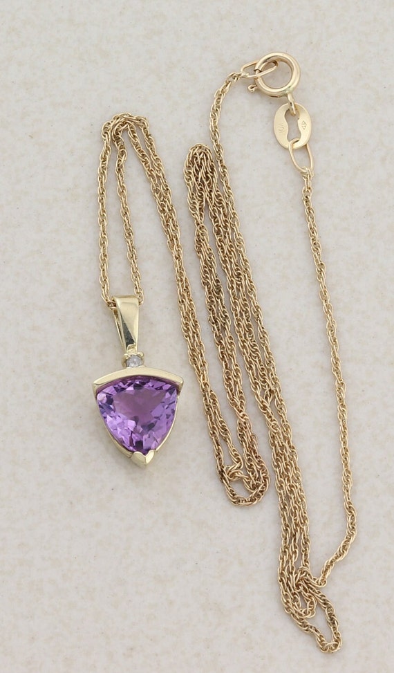 10k Yellow Gold Natural Amethyst and Diamond Neck… - image 6