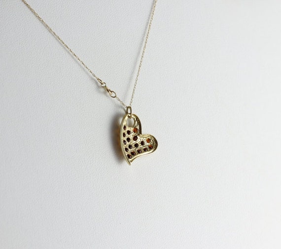 10K Yellow Gold Garnet Necklace Heart Necklace 20… - image 7