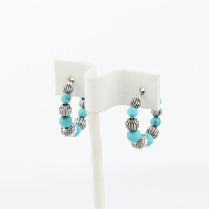 Sterling Silver Created Turquoise Bead Hoop Earrings Bild 6