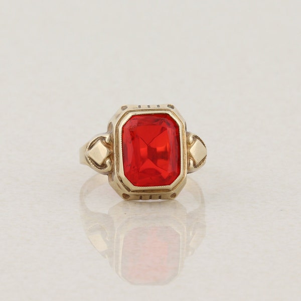 10k Yellow Gold Red Paste / Glass Ring Antique Ostby & Barton Size 7