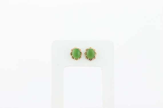 10k Yellow Gold Natural Jade Earrings Stud Post E… - image 6