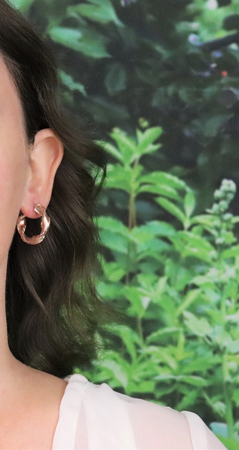 10k Rose Gold White Gold Yellow Gold Twist Earrings One Inch Hoop