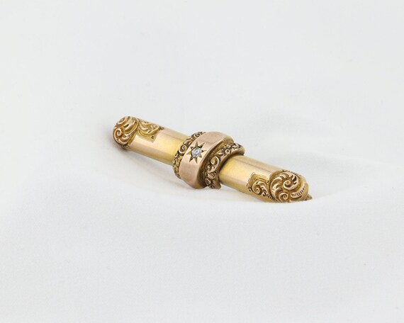 10k Yellow Gold Antique Art Nouveau Diamond Bar P… - image 4