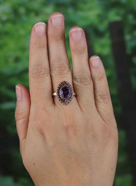 10k Yellow Gold Lab Created Purple Sapphire Ring … - image 2